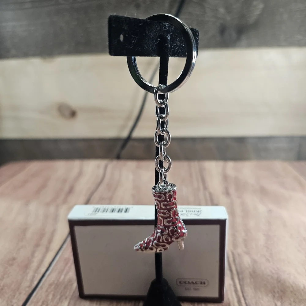 NIB Coach Boot Keychain. Pink and Silver - Picture 2 of 3